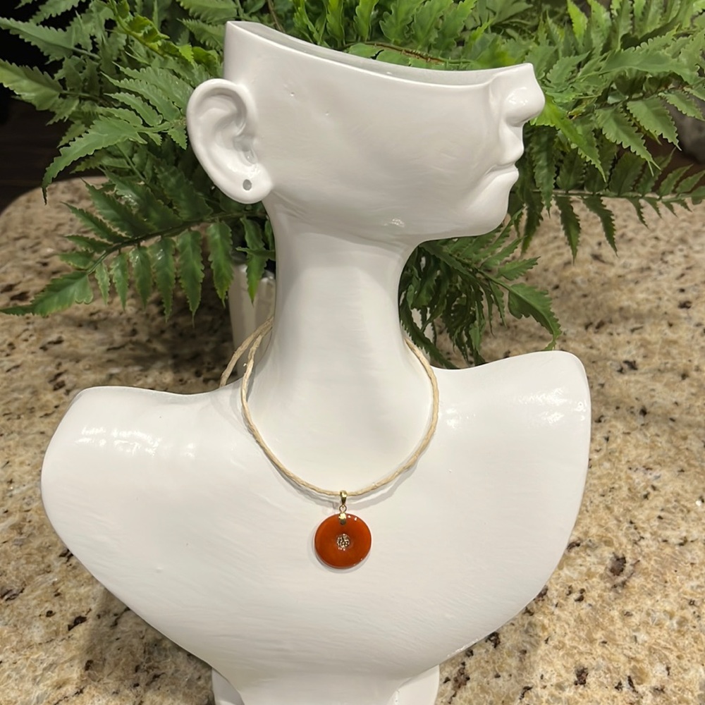 14KT Red Jade “Lucky” Pendant